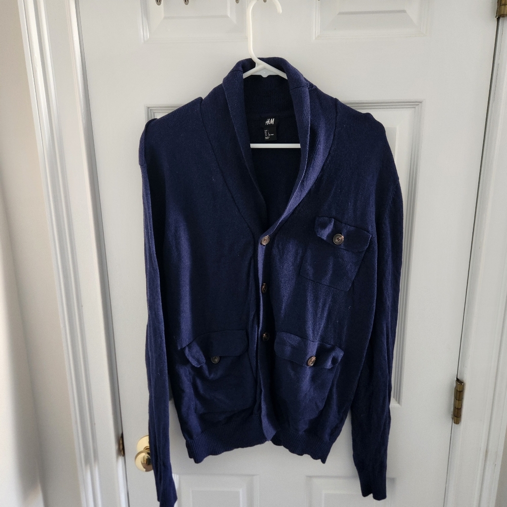 H&M Men BlueNavy Button-Up Cardigan Size Large